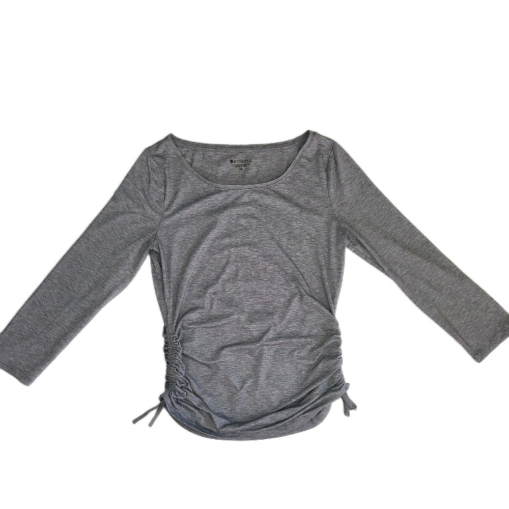 Athleta Encore Side Cinch Tie Long Sleeve Top Size XS Gray Athleisure Minimalist